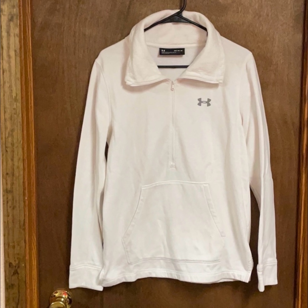 Under Armour Quarter Zip Sweatshirt‎ White Loose Fit Logo Pockets